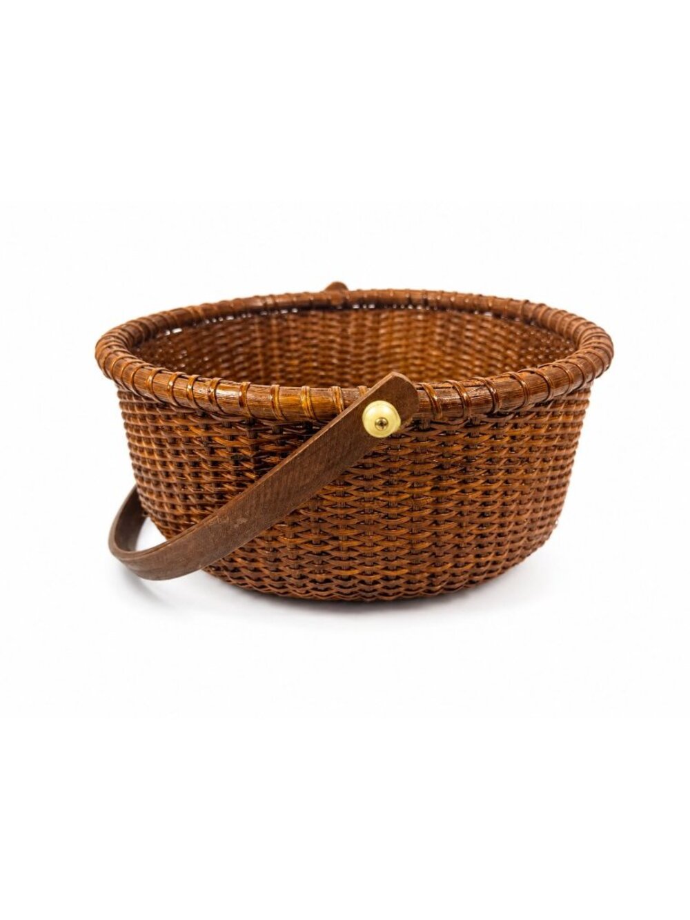 Nantucket lightship basket -Wicker Handled Handmade Wood Bottom Vintage collecti